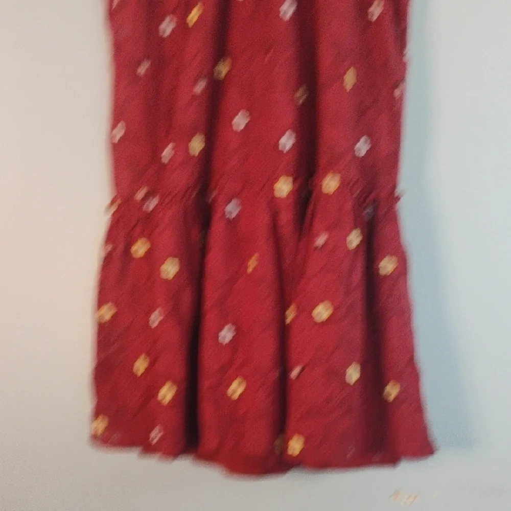 Mi ami Red Sleeveless Ruffled Crew Neck Floral Embroidered Sleeveless Sundress S
